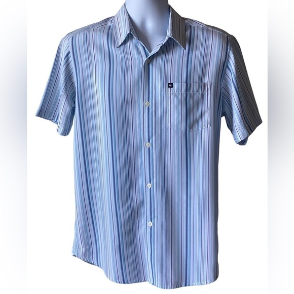 QUIKSILVER Blue & White Striped Button Down Collared Shirt Men S/P Small - Picture 1 of 7